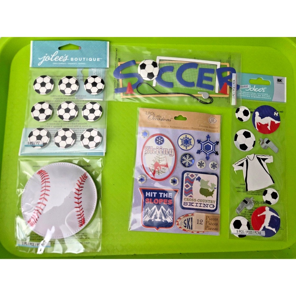 Jolees Boutique Stickers Lot of 5 Scrapbooking Sports Soccer Baseball Skiing